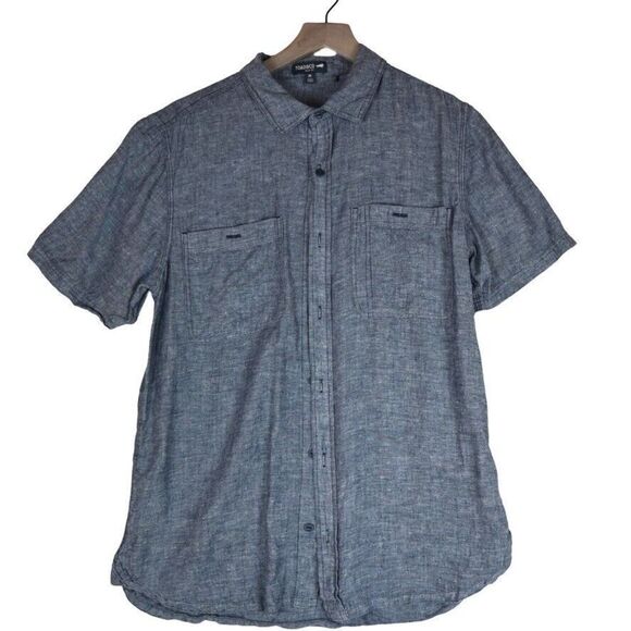 Toad & Co Large Hemp Tencel Cotton Short Sleeve Button Down Shirt Chambray M - Picture 1 of 7